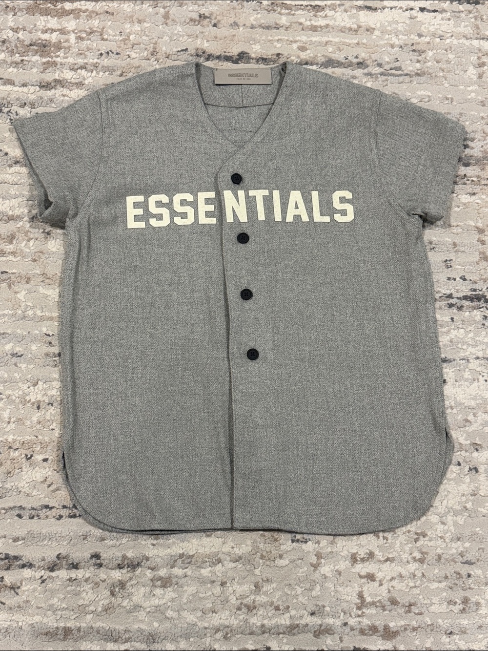 ESSENTIALS Gray Baseball-Style Button Jersey